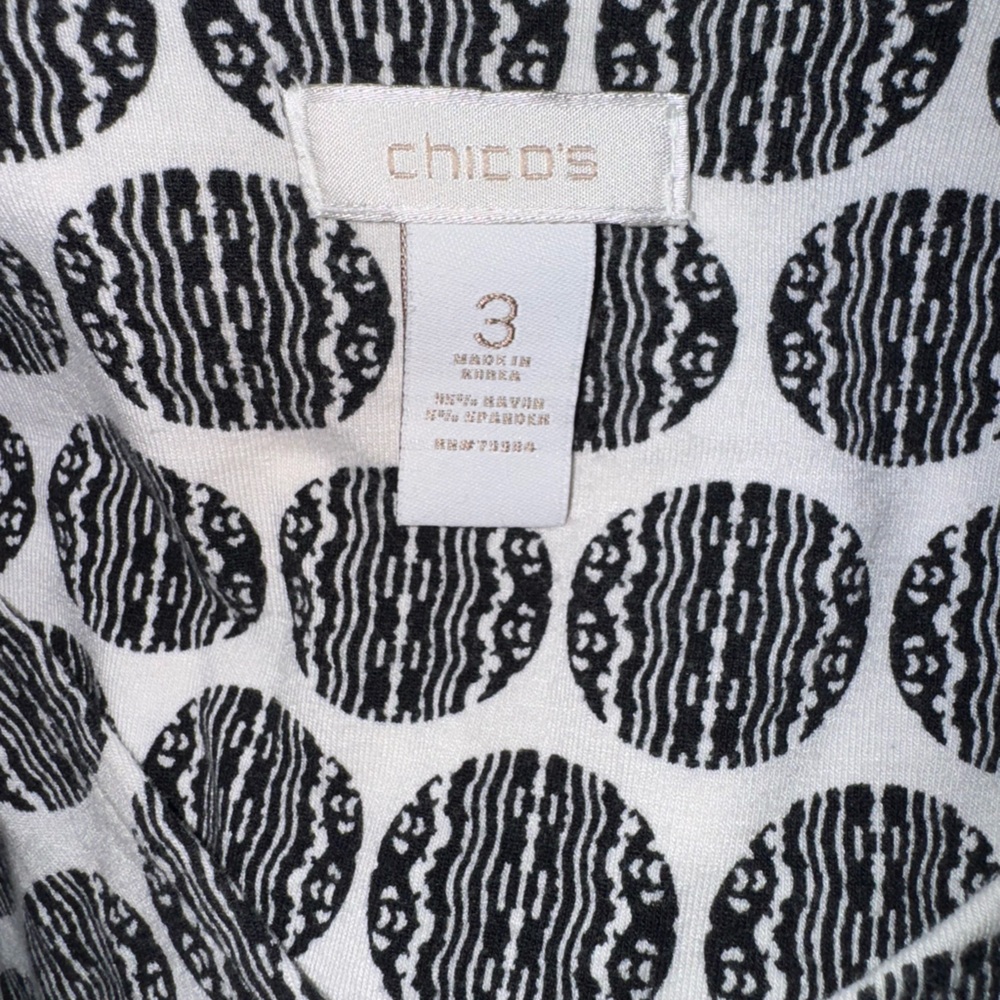 Chico's SZ 3 Kelly Green/Black/White Print V-Neck 3/4 Sleeve Blouse - Picture 4 of 5